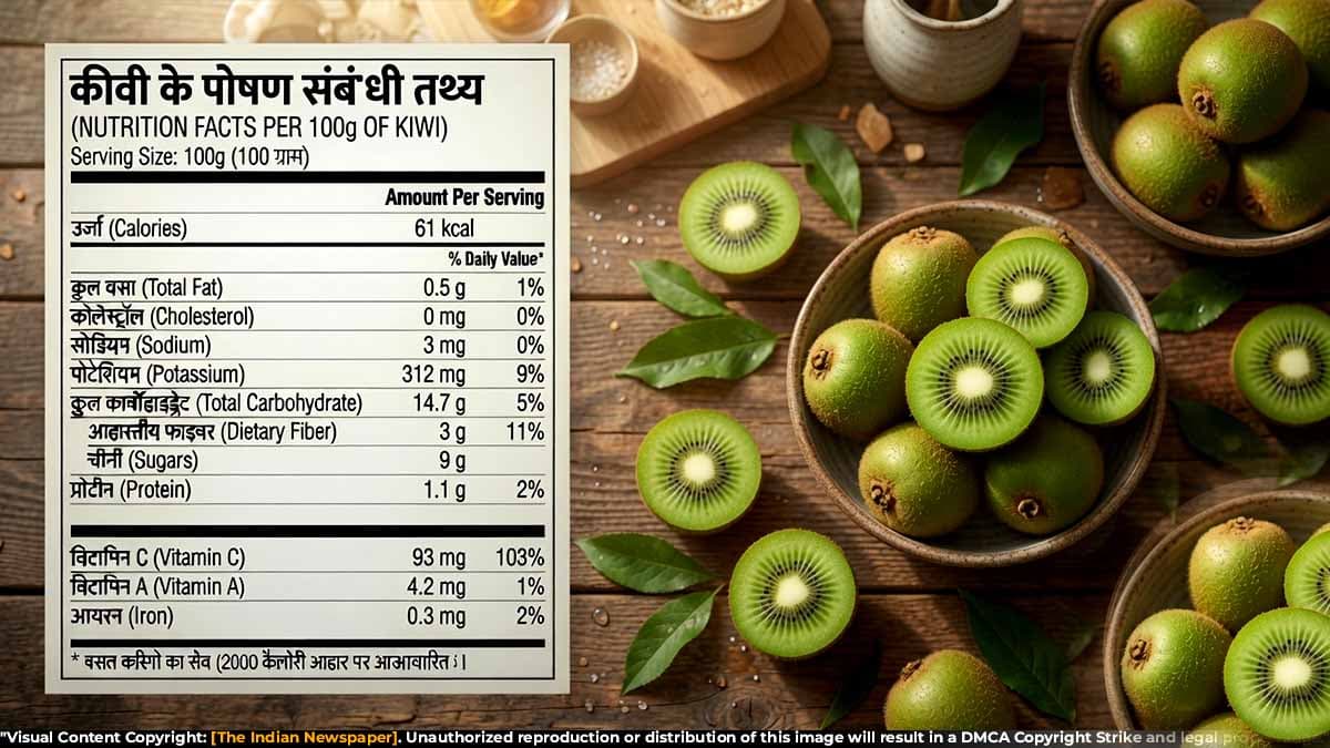 KIWI: कीवी  , Nutritional Value (प्रति 100 ग्राम KIWI )  संभावित फायदे, सावधानियां और रोचक तथ्य