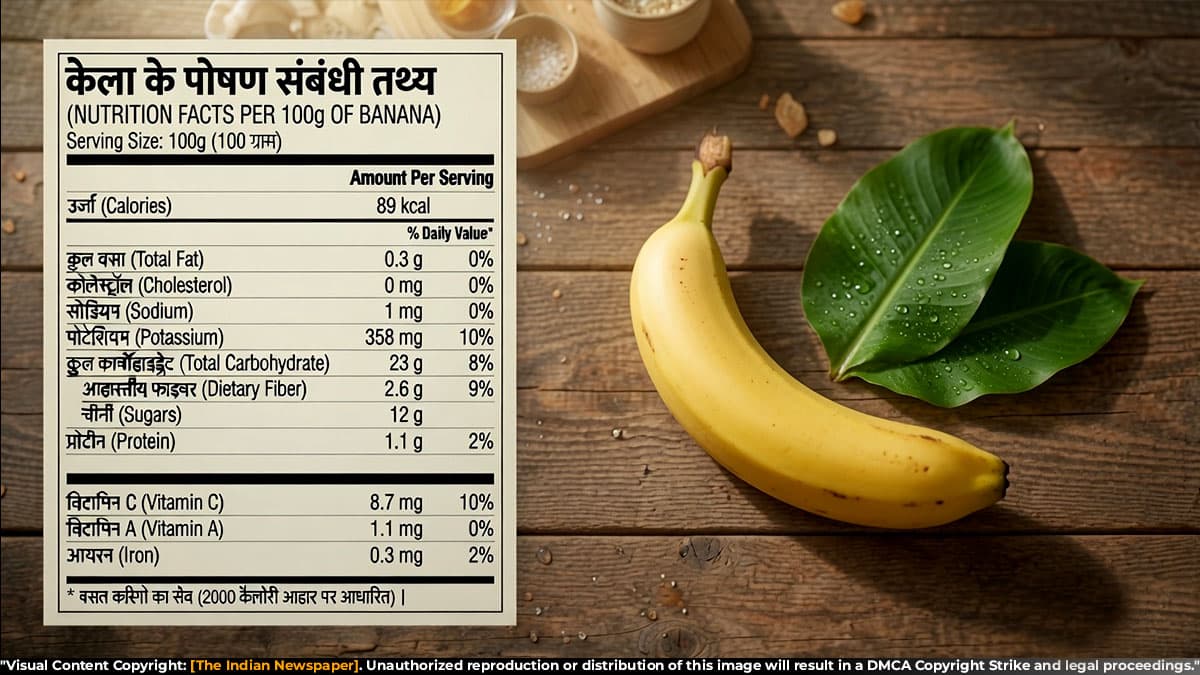 केला (Banana):  Nutritional Value (प्रति 100 ग्राम)  पोषण मूल्य, फायदे, सावधानियां और रोचक तथ्य