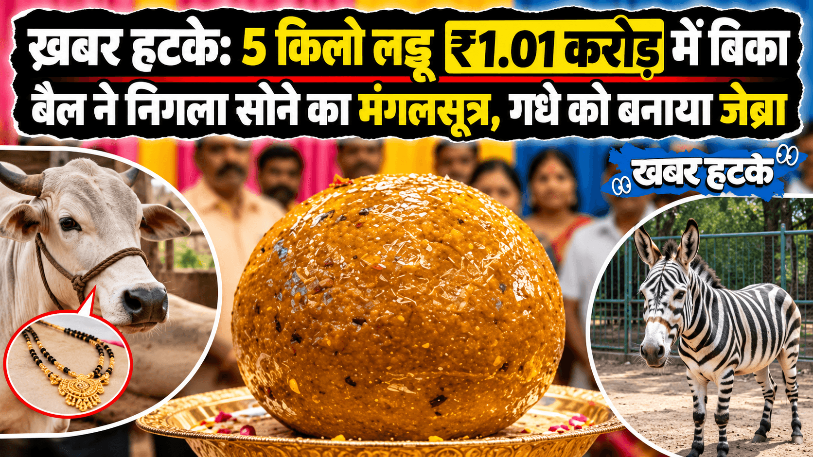  5 किलो का लड्डू ₹1.01 करोड़ में बिका; बैल ने निगला सोने का मंगलसूत्र, गधे को बनाया जेब्रा