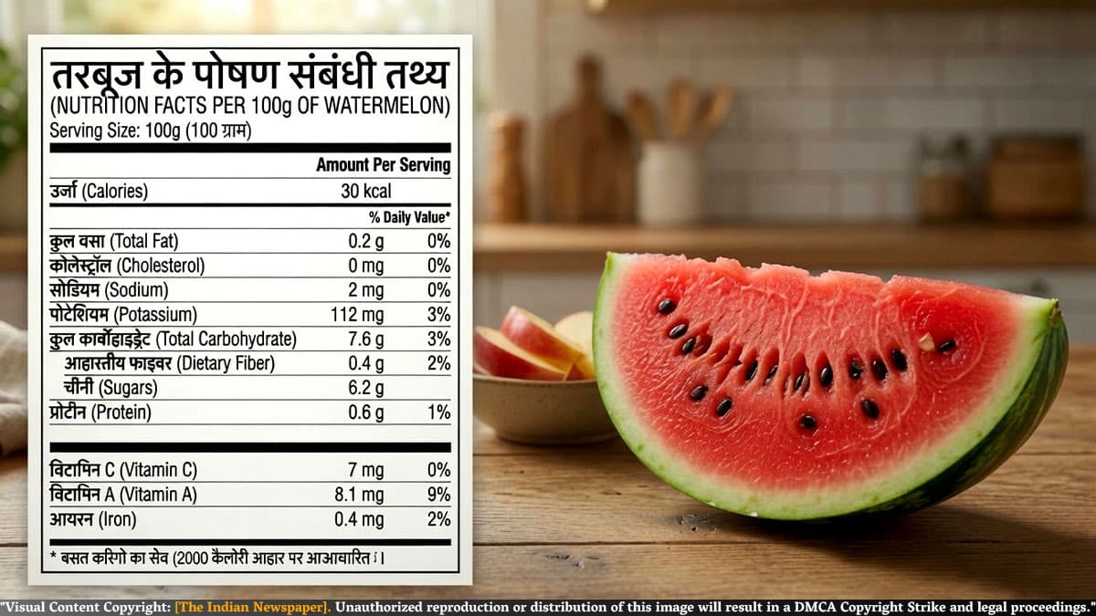 तरबूज (Watermelon) – Nutritional Value (प्रति 100 ग्राम Watermelon  )  इतिहास, पोषण, फायदे, सावधानियां